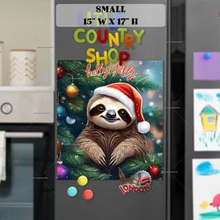 Preview of Christmas Sloth in Santa Hat magnet in Small size.