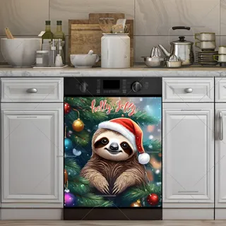 Preview of Christmas Sloth in Santa Hat magnet.