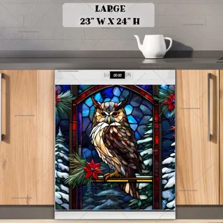 Preview of Stained Glass Christmas Owl at Night magnet in Large size.