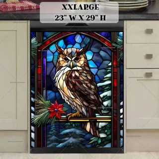 Preview of Stained Glass Christmas Owl at Night magnet in XX Large size.