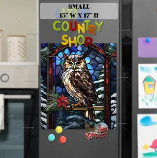 Preview of Stained Glass Christmas Owl at Night magnet in Small size.