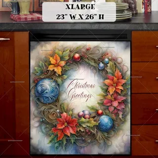 Preview of Christmas Greetings Wreath magnet in Extra Large size.