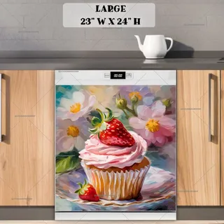 Preview of Pink Vintage Strawberry Cupcake magnet in Large size.