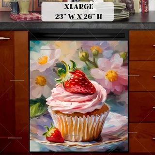 Preview of Pink Vintage Strawberry Cupcake magnet in Extra Large size.