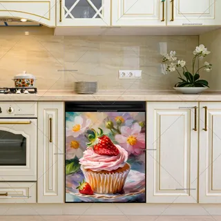 Preview of Pink Vintage Strawberry Cupcake magnet.