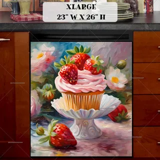 Preview of Vintage Strawberry Cupcake and Flowers magnet in Extra Large size.