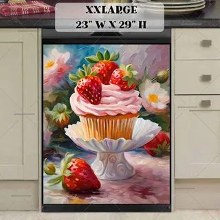 Preview of Vintage Strawberry Cupcake and Flowers magnet in XX Large size.