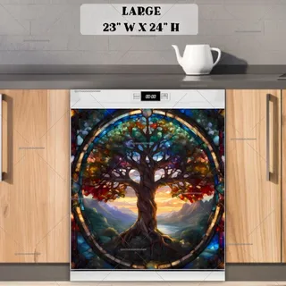 Preview of Stained Glass Sunset Tree magnet in Large size.