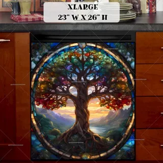 Preview of Stained Glass Sunset Tree magnet in Extra Large size.