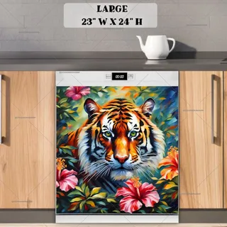 Preview of Beautiful Tiger in the Hibiscus Bush magnet in Large size.