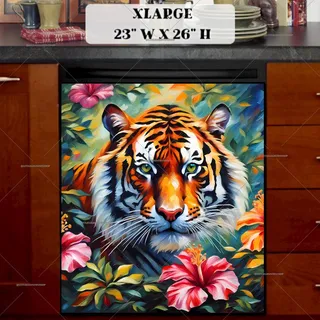 Preview of Beautiful Tiger in the Hibiscus Bush magnet in Extra Large size.