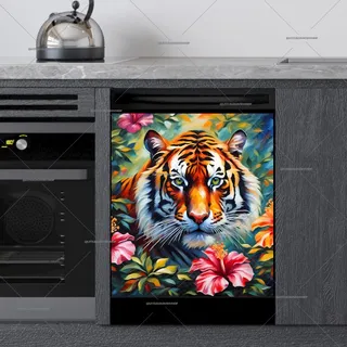 Preview of Beautiful Tiger in the Hibiscus Bush magnet.