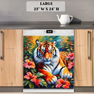 Preview of Relaxing Tiger and Hibiscus Flowers magnet in Large size.