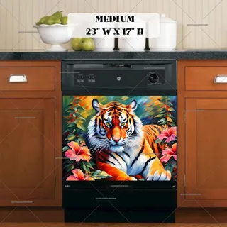Preview of Relaxing Tiger and Hibiscus Flowers magnet in Medium size.