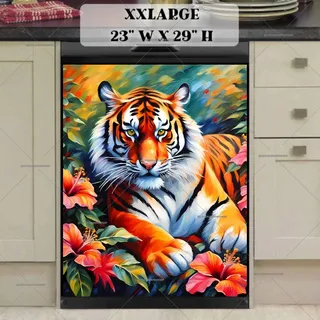 Preview of Relaxing Tiger and Hibiscus Flowers magnet in XX Large size.