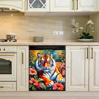 Preview of Relaxing Tiger and Hibiscus Flowers magnet.