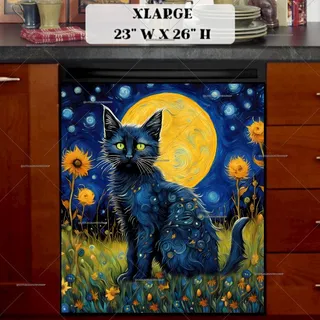 Preview of Starry Night Cat in the Meadow magnet in Extra Large size.