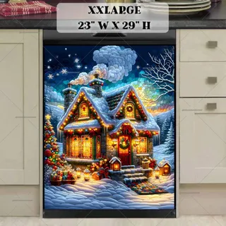 Preview of Stained Glass Christmas Cottage at Night magnet in XX Large size.