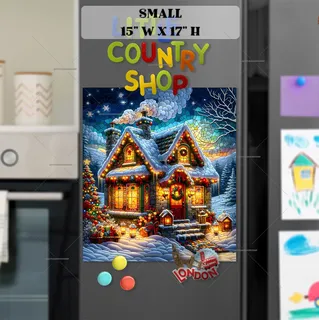 Preview of Stained Glass Christmas Cottage at Night magnet in Small size.