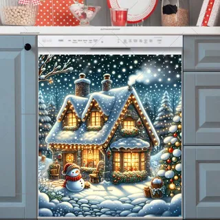 Preview of Snowman at the Snowy Cottage magnet.