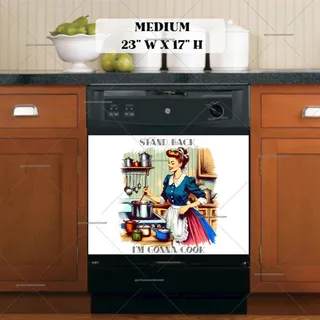 Preview of Funny Retro Housewife in the Kitchen magnet in Medium size.