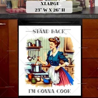 Preview of Funny Retro Housewife in the Kitchen magnet in Extra Large size.