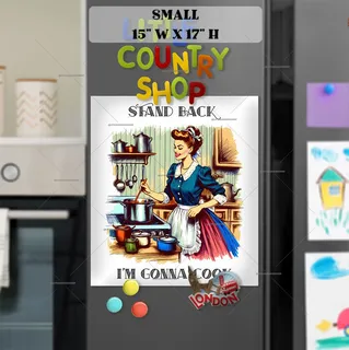 Preview of Funny Retro Housewife in the Kitchen magnet in Small size.