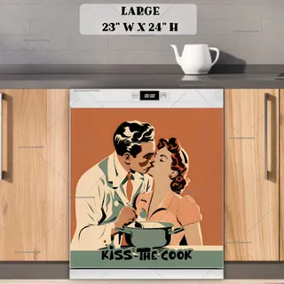 Preview of Retro Couple Cooking magnet in Large size.