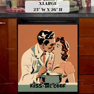 Preview of Retro Couple Cooking magnet in Extra Large size.