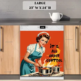 Preview of Cute Retro Housewife Cooking magnet in Large size.