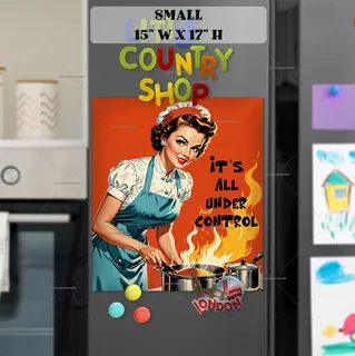 Preview of Cute Retro Housewife Cooking magnet in Small size.