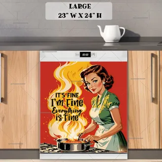 Preview of Funny Retro Housewife Cooking magnet in Large size.