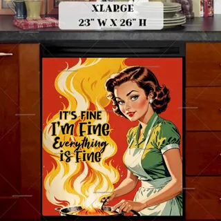 Preview of Funny Retro Housewife Cooking magnet in Extra Large size.