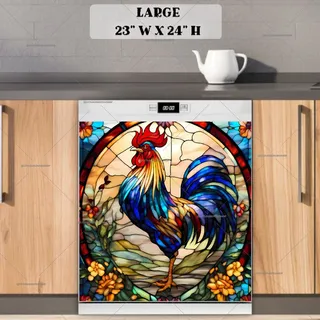 Preview of Stained Glass Beautiful Rooster magnet in Large size.