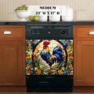 Preview of Stained Glass Beautiful Rooster magnet in Medium size.