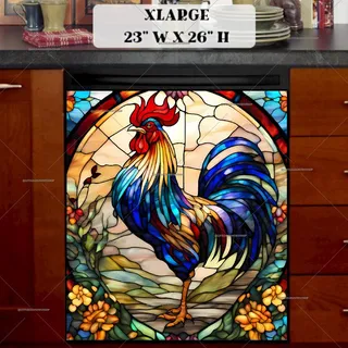 Preview of Stained Glass Beautiful Rooster magnet in Extra Large size.