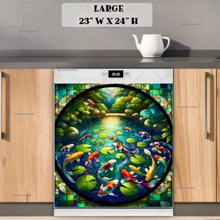 Preview of Colorful Stained Glass Koi Fish Pond magnet in Large size.