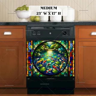 Preview of Colorful Stained Glass Koi Fish Pond magnet in Medium size.