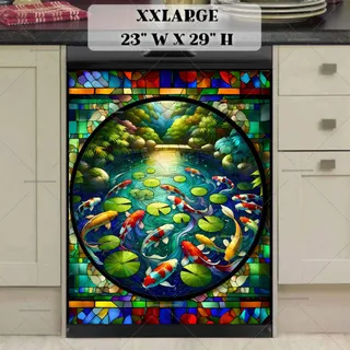 Preview of Colorful Stained Glass Koi Fish Pond magnet in XX Large size.