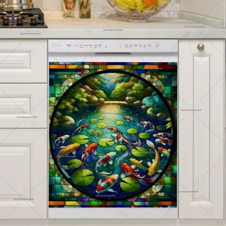 Preview of Colorful Stained Glass Koi Fish Pond magnet.