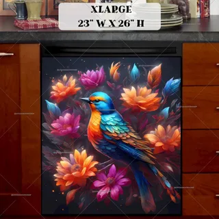 Preview of Folk Bird and Flowers magnet in Extra Large size.