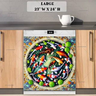 Preview of Stained Glass Summer Koi Fish Pond magnet in Large size.