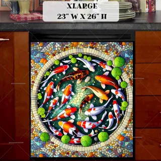 Preview of Stained Glass Summer Koi Fish Pond magnet in Extra Large size.