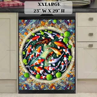 Preview of Stained Glass Summer Koi Fish Pond magnet in XX Large size.