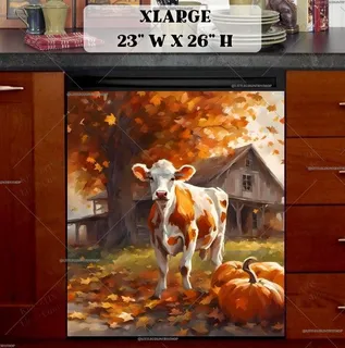 Preview of Cute Calf and Pumpkins magnet in Extra Large size.