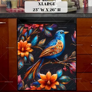 Preview of Blue Folk Bird and Flowers magnet in Extra Large size.