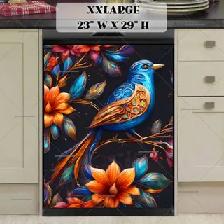 Preview of Blue Folk Bird and Flowers magnet in XX Large size.