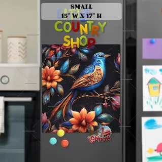 Preview of Blue Folk Bird and Flowers magnet in Small size.