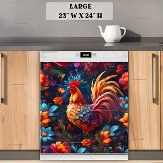 Preview of Colorful Folklore Rooster magnet in Large size.