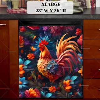 Preview of Colorful Folklore Rooster magnet in Extra Large size.